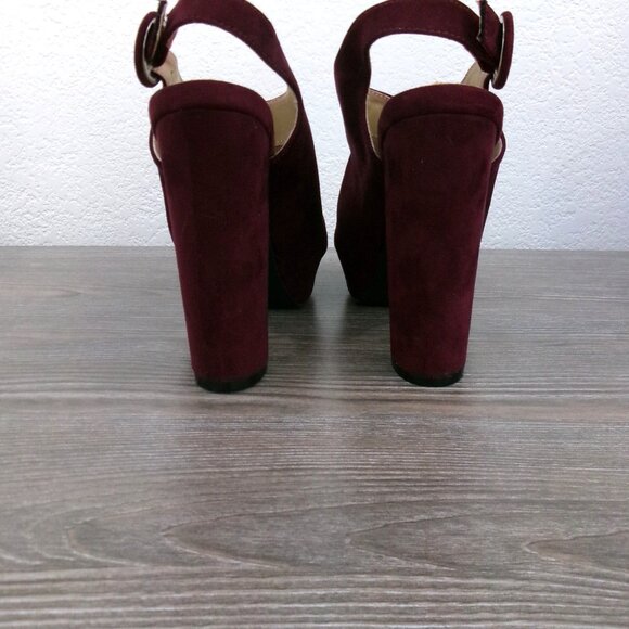 Qupid DEARLY Wine Burgundy Faux Suede Platform Open Toe Slingback Shoes 6.5 - Picture 9 of 15